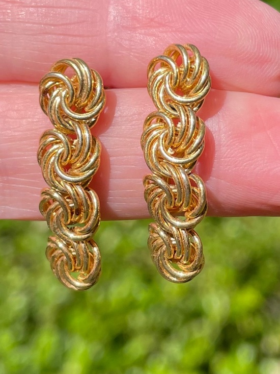 Jewelry - Vintage 80s Rosette-Knot Dangle Drop Earrings in Gold Plate